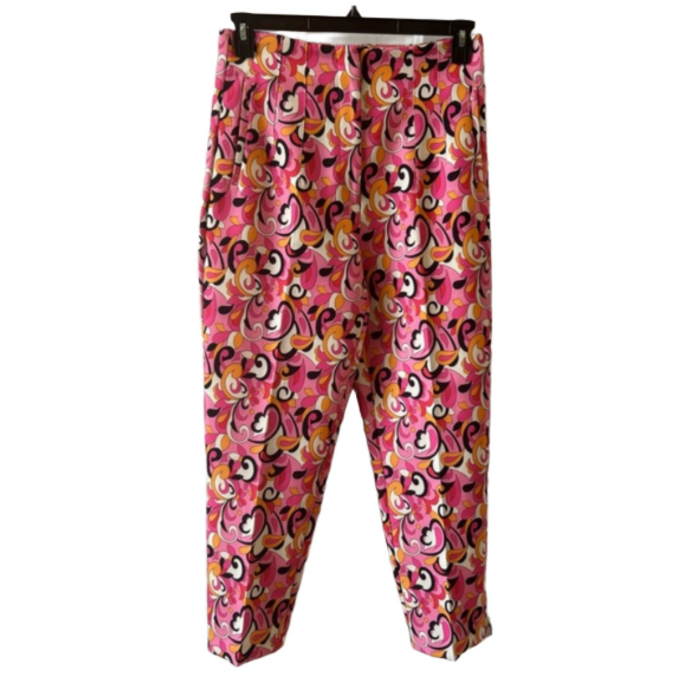 Zara Pink Size Large Pants Psychedelic Pleated Paisley Floral Cropped Retro